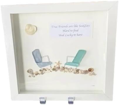 Amazon.com: KUSIAPA Seaglass Beach Chairs,Friendship Seaglass Frame Art Ornament,Handmade Seaglass Colorful Frame Hanging Décor,Lucky Seaglass Beach Chairs Wall Art Gift for Friend (Blue-Green) : Home & Kitchen Sea Glass Wall, Seaglass Beach, Sea Glass Artwork, Glass Picture Frames, Art Ornament, Colorful Frames, Sea Glass Beach, Shell Decor, Sea Glass Art