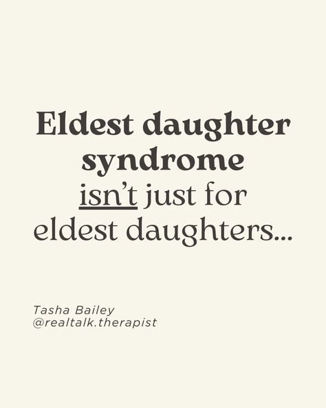 Unpopular opinion : you don't need to be the eldest daughter to experience eldest daughter pressures. I spoke about this on @threads and so many fellow youngest daughters had a lot to say on this. "Eldest daughter syndrome" comes from having to take on too much responsibility as a child. Usually due to being the oldest and the female child. But there are so many other nuances that can lead the rest of us to feel it too. "Eldest daughter syndrome" is a type of parentification where you had... Youngest Daughter Syndrome, Eldest Daughter Syndrome, The Eldest Daughter, Eldest Daughter, Youngest Daughter, Unpopular Opinion, Feel It, Low Key, A Child