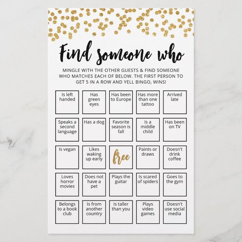 Find Someone Who Game, Find The Guest Game, Game Bingo, Free Bingo Cards, Find The Guest, Green Tattoos, Confetti Design, Bingo Template, Primary Activities