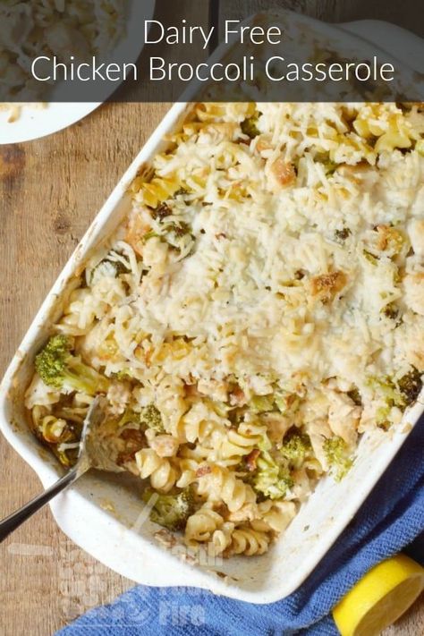 A simple pasta dish perfect for weeknights, this tasty chicken broccoli casserole is easily made in an hour and is dairy-free to boot! #dairyfree #casserole #mealprep #chickenbroccoli Dairy Free Pasta Casserole, Dairy Free Chicken Broccoli Casserole, Dairy Free Potluck Recipes, Dairy Casserole, Dairy Free Chicken Pasta, Dairy Free Casserole Recipes, Recipes Without Dairy, Chicken Broccoli Pasta Casserole, Casserole Dairy Free