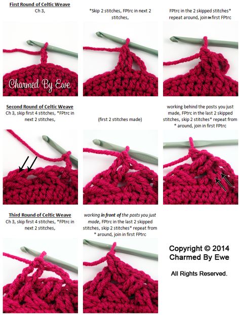 Tutorial: How to Crochet the Diagonal Celtic Weave in Rounds | Charmed By Ewe Celtic Weave Stitch, Basketweave Crochet, Celtic Crochet, Crochet Celtic, Wave Stitch, Wave Crochet, Celtic Weave, Mode Crochet, Crochet Tips