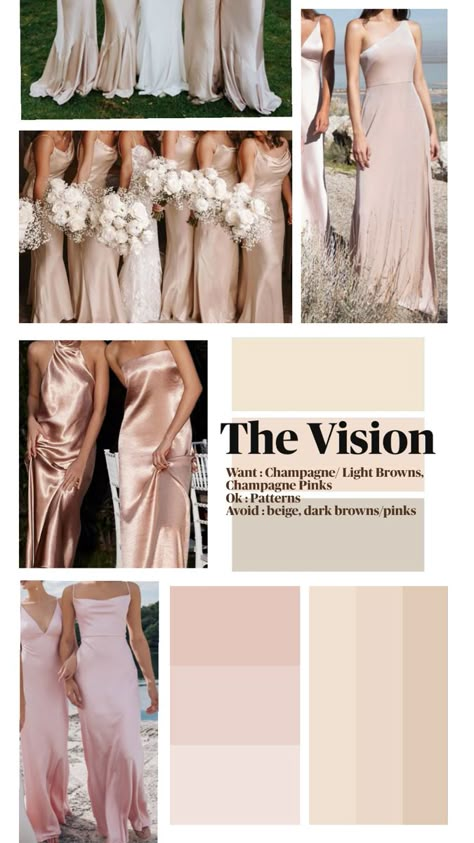 Bridesmaids Palette Shades, Champagne And Taupe Wedding Colors, Neutral Bridesmaid Color Palette, Wedding Dress Code Palette, Champagne Taupe Wedding Color Schemes, Neutral Wedding Pallet, Bridesmaid Dresses For Beach Wedding Color Palettes, Timeless Bridal Party Colors, Wedding Colors Champagne Colour Schemes