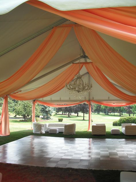 peach fabric sweeps by advantage events llc Coral Peach Wedding, Wedding Tent Draping, Tent Draping, Hall Ceiling, Marriage Hall, Peach Fabric, Bridal Ideas, Wedding Tent, Class Reunion