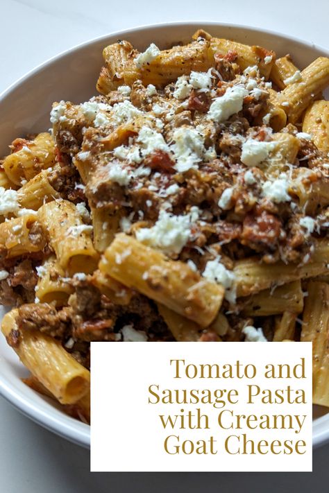 Tomato And Sausage Pasta, Pasta With Goat Cheese, Goat Cheese Pasta, Creamy Goat Cheese, Pantry Recipes, Goat Cheese Recipes, Canned Tomatoes, Cheese Sausage, La Food