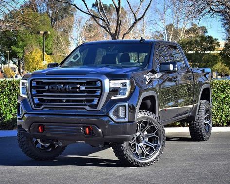 GMC Sierra AT4 equipped with a Fabtech 4” Lift Kit Gmc Sierra Lifted, Gmc Trucks Sierra, Gmc Sierra Denali, Gmc Denali, Chevy Trucks Silverado, Sierra Denali, Custom Pickup Trucks, Lifted Chevy, Dream Cars Jeep