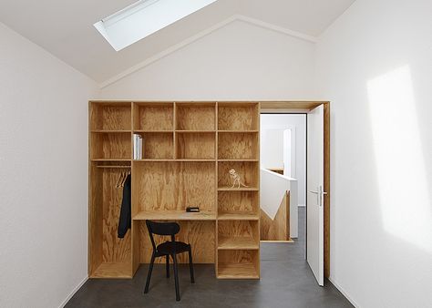 Eclépens apartment interiors with boxy wooden furniture by Big-Game Plywood Shelves, Timber Panelling, Built In Furniture, Furnishings Design, Plywood Furniture, Modular Furniture, Space Saving Furniture, Ikea Furniture, Apartment Interior