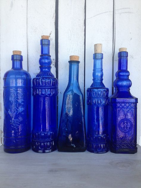 Indigo от Tatyana Ogarenko на Etsy Blue Glass Bottles, Blue Glassware, Glass Bottles With Corks, Cobalt Glass, Vintage Bottles, Antique Bottles, Old Bottles, Blue Bottle, Feeling Blue