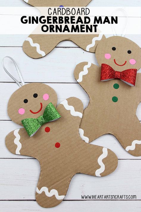 Stuffed Gingerbread Man Craft, Cardboard Gingerbread Ornaments, Gingerbread Man Arts And Crafts, Gingerbread Christmas Decor Diy Crafts, Christmas Gingerbread Men Decorations, Ginger Bread Craft Ideas, How To Make A Gingerbread Man, Diy Cardboard Gingerbread Man, Cardboard Christmas Ornaments Diy