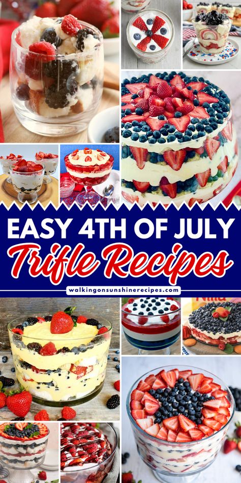 Discover Easy 4th of July Trifle Recipes to make your summer celebrations a breeze. Perfect for patriotic gatherings, picnics, and barbecues. Patriotic Trifle Dessert 4th Of July, July 4th Trifle Dessert, 4th Of July Trifle Desserts, Patriotic Desserts 4th Of July, Fourth Of July Desserts Easy, Fourth Of July Trifle, 4th Of July Desserts Easy, Fourth Of July Food Desserts, Easy Fourth Of July Desserts