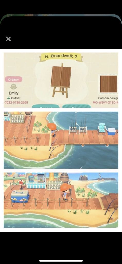 Animal Crossing Dock Code, Animal Crossing Dock Path, Animal Crossing Boardwalk Code, Acnh Boardwalk, Yacht Ideas, Beach Pathway, Diy Path, Boat Marina, Walk Idea