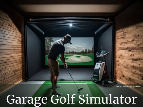 Garage Golf Simulator Home golf simulators have become more and more popular in recent years. We’ve all seen videos online of golfers showing off their perfect golf simulator setup. A sleek room with crisp lighting, rows of golf clubs and pictures of the greats lining the walls. Maybe even a chair to sit back and... Backyard Golf Simulator Shed, Home Golf Simulator Room, Golf Simulator Garage, Golf Simulator Shed, Garage Golf Simulator, Simulator Setup, Simulator Room, Home Golf Simulator, Golf Simulator Room