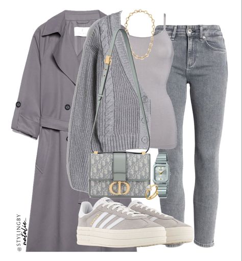 Grey Sneaker Outfits Women, Grey Trainers Outfit, Suede Sneakers Outfit, Grey Street Style, Grey Outfits For Women, Canvas Sneakers Outfit, Platform Gazelle, All Grey Outfit, Grey Sneakers Outfit