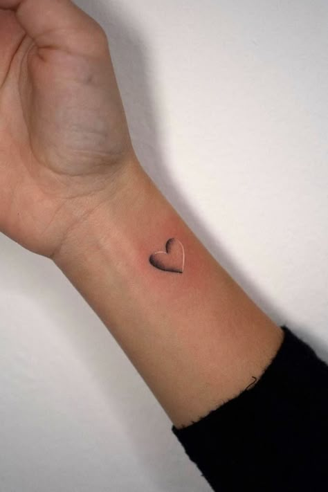 Heart Ideas Tattoo, Heart Within Heart Tattoo, Small Heart Friendship Tattoo, Simple Small Heart Tattoos, White Heart Tattoo On Wrist, Small Heart Tattoos For Women On Hip, Micro Tats Tattoo Ideas, Small White Heart Tattoo, Heart 3d Tattoo