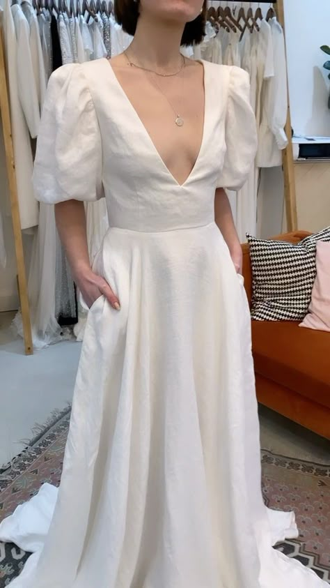 Wedding Dresses Linen, Auldyn Dress, Simple Linen Wedding Dress, Linen Bridal Dress, Plus Size Silk Wedding Dress, White Linen Wedding Dress, Homemade Wedding Dress, Linen Puff Sleeve Dress, Homemade Wedding Dresses