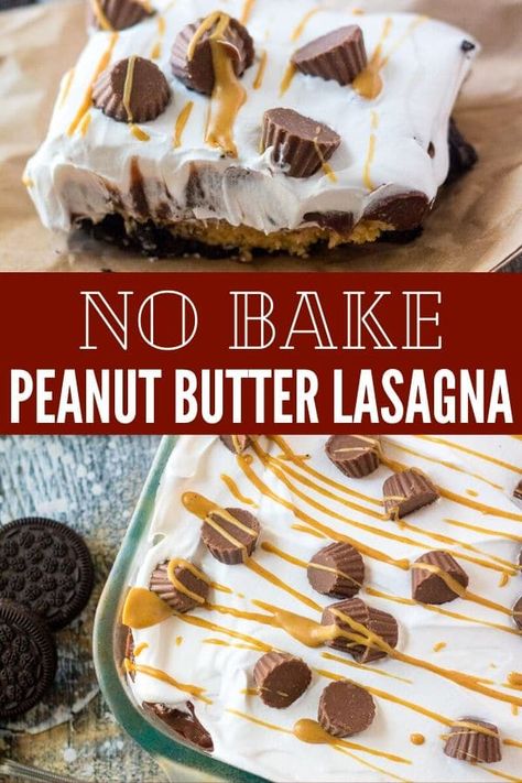 Peanut Butter Lasagna Recipe, Dessert With Oreos, Chocolate Peanut Butter Lasagna, Chocolate Lush, Layered Lasagna, Oreo Lasagna, Pudding Desserts Layered, Lasagna Dessert, Peanut Butter Pudding