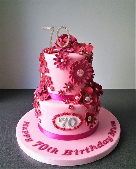 Pink flowery two tier 70th birthday cake Cake For 70th Birthday Woman, 70 Birthday Cake Female, Cake For 70th Birthday, 70 Birthday Cake, 70th Birthday Party Ideas, 70th Birthday Cake, Birthday Cakes For Women, Cakes For Women, 70th Birthday Parties