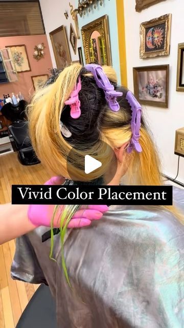 Philly Hairstylist on Instagram: "here's a little peek into what goes through my head when placing multiple vivid colors. ---> considering the lift --> formulation == placement @pravana •blue with yellow and pink •neon green little pink #hair #haircolor #vividhaircolor #vividhair #pravana #pravanavivids #haireducation #haireducator #phillyhairstylist #phillyhair #phillyhairsalon #greenhair #neonhair #brighthair #haircolorist @modernsalon @american_salon @hairbrained_official" Vivid Green Hair, Fun Hair Color Placement, Neon Hair Dye, Vivid Color Placement, Hair Dye Placement Ideas, Color Placement Techniques, Vivid Hair Color Placement, 2 Color Hair Dye Ideas, Creative Hair Color Placement