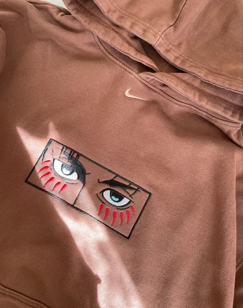 Brown Hoodie Embroidery, Casual Embroidered Hoodie For Streetwear, Cozy Brown Sweatshirt For Streetwear, Cozy Brown Hoodie For Streetwear, Anime Embroidery Sweatshirt, Anime Embroidery, Anime Sweatshirt, Embroidery Hoodie, Embroidered Pants