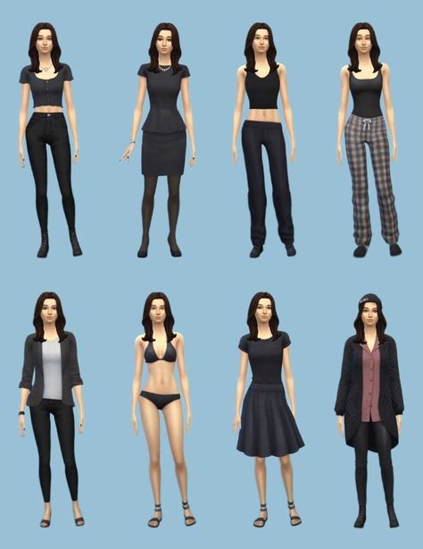 Sims 4 Clothes Base Game, Basegame Sims 4, Base Game Sims 4 Outfits, Sims Inspiration People, Sims 4 Ideas People, Sims 4 Base Game Outfits Ideas, Sims4 Lookbook, Sims 4 Base Game, Sims Outfits