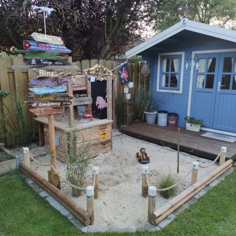 30 Unique Backyard Play Areas to Inspire Outdoor Fun & Adventure - placeideal.com Backyard Play Areas, Kids Garden Play Area, Enchanting Backyard, Kids Garden Play, Unique Backyard, Diy Sandbox, Kid Friendly Backyard, Outdoor Kids Play Area, Toddler Play Area