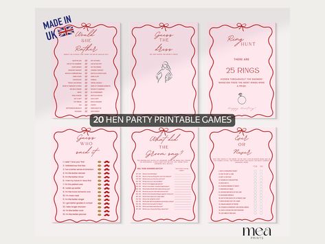 Pink Hen Do Games | Printable Hen Party Games | Editable Bridal Shower Games | Bachelorette Games | Mr and Mrs Quiz | Canva Templates by MeaPrintsStudio on Etsy