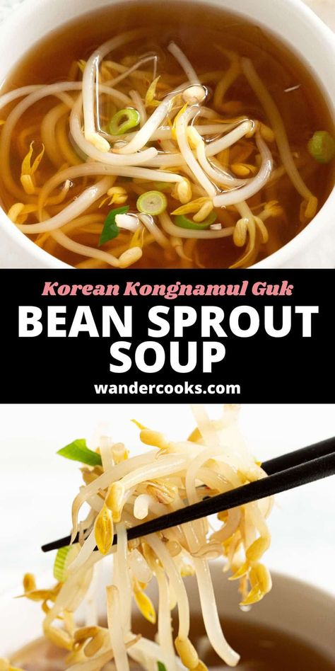 Korean Bean Sprout Soup - Kongnamul Guk Ramen With Bean Sprouts, Soup Light Healthy, Soup With Bean Sprouts, Sprout Soup Recipe, Korean Sprouts Recipe, Bean Sprout Recipes Korean, Recipes Using Bean Sprouts, Korean Broth Recipes, Korean Bean Sprout Soup