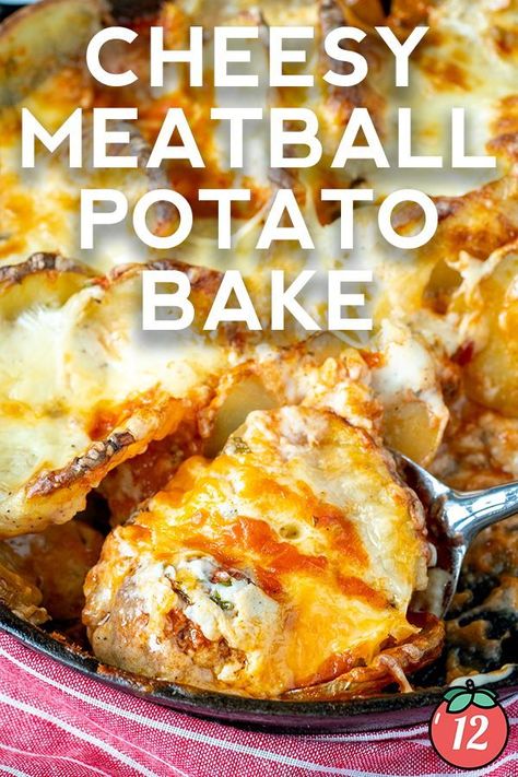 This delicious meal consists of sliced potatoes, homemade meatballs topped with seasoned tomato sauce, a creamy garlic sauce, and of course, cheese! You can use frozen meatballs if you’re looking for a shortcut, but I highly recommend taking the extra time to make your own! Meatball And Mashed Potato Casserole, Cheesy Baked Meatballs 12 Tomatoes, Meatball Mashed Potato Casserole, Meatball Potato Casserole, Meat Ball Casserole Recipes, Meatballs And Potatoes Recipes, Meatball Potato Bake, Meatball Potato, Meatballs And Potatoes