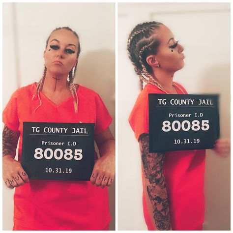 Prisoners Costume, Prisoner Costume Halloween, Halloween Costume Prisoner, Office Halloween Costume Ideas, Orange Prisoner Costume, Prison Costume, Cops And Robbers Party, Convict Costume, Halloween Prisoner Costume