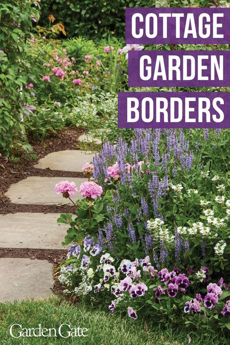 pink and purple flowers along a garden pathway Landscape Boarders, Wildlife Garden Design, Cape Cottage, Heather Gardens, Hardscape Backyard, Cottage Garden Borders, Flower Garden Layouts, Flower Borders, Container Garden Design