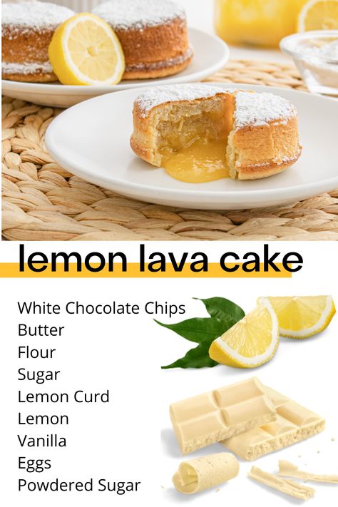 Lemon Lava Cake cut in half on plate Single Serve Lemon Dessert, Lemon Lava Cake, Lava Cake Recipe, Single Serve Cake, Lemon Pudding Cake, Ramekin Dishes, Lava Cake Recipes, Lemon Dessert, Fun Dessert