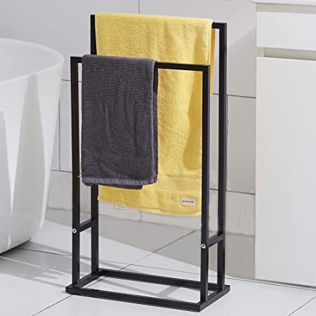 Amazon.com: Free Standing Towel Rack, 2 Tier Stainles Steel Floor Towel Bar Holder, Pool Towel Drying Rack for Outdoor, Bathroom, Blanket Rack, Black, : Home & Kitchen Towel Drying Rack, Towel Racks For Bathroom, Standing Towel Rack, Free Standing Towel Rack, Blanket Rack, Bathroom Hand Towel, Storing Blankets, Towel Stand, Towel Racks