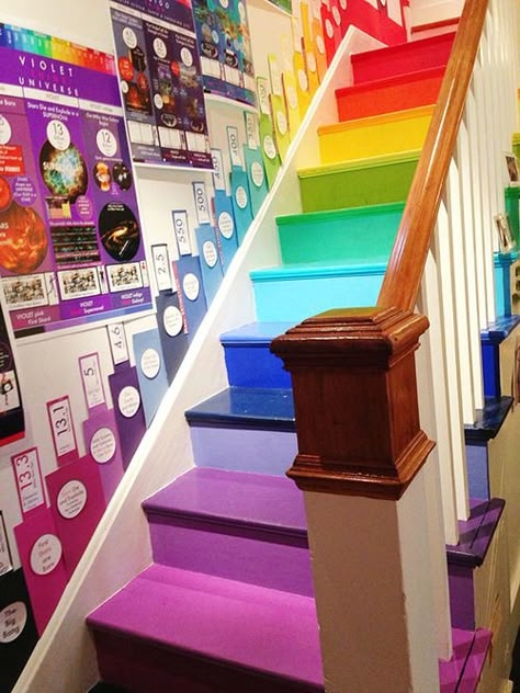 Rainbow Hallway, Rainbow Staircase, Rainbow Stairs, Rainbow Pictures, Rainbow House, Rainbow Room, Rainbow Aesthetic, House Stairs, Cute Room Decor