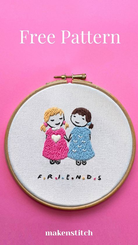 Download the free friends hand embroidery pattern that captures the essence of friendship. Perfect for gifts and home decor! Free Hand Embroidery Patterns, Embroidery Friendship, Friends Embroidery, Free Hand Embroidery, Free Halloween Coloring Pages, Butterfly Stitches, Free Embroidery Patterns, Long And Short Stitch, Hand Embroidery Patterns Free