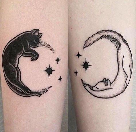 Black Cat Tattoos, Couple Tattoo, Cat Tattoo Designs, Best Friend Tattoos, Friend Tattoos, Tattoo Trends, Star Tattoos, Tattoo Designs For Women, Trendy Tattoos