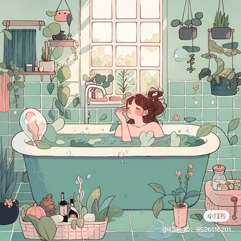 Bathroom Drawing Aesthetic, Shower Art Drawing, Bathroom Drawing Reference, Laundry Basket Drawing, Anime Bathtub, Bathroom Illustration Drawing, Bath Tub Illustration, Relaxing Drawing Ideas, Bathtub Drawing