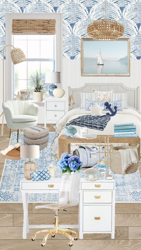 Aesthetic Light Blue, Surf Room Decor, Cozy Bedroom Aesthetic, Coastal Room Decor, Ocean Room Decor, Summer Room Decor, Beach Room Decor, Surf Room, Beachy Room Decor