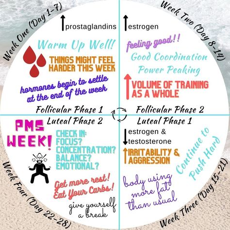 Your 28 Day Cycle Broken Down... bookmark this, track your cycle, and see if how you feel and perform aligns with each week! 👉Did you know that after the first few days of bleeding to day 14/15 of your cycle (referred to as the follicular or “low hormone” phase) your power production is up, your tolerance to pain is higher, and you use carbs more efficiently? 👉Did you know that during days 15 to days 28/30 (luteal or “high hormone” phase) you’re more efficient at using fat as fuel, your mor... Tracking Your Cycle, Tracking Cycle, 28 Day Cycle, Track Your Cycle, Insulin Resistant, Follicular Phase, Cycle Syncing, End Of The Week, Cycling Workout