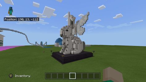 Rabbit Statue Minecraft, Minecraft Bunny Statue, Minecraft Rabbit, Rabbit And Butterfly, Bunny Statue, Minecraft Builds, Minecraft Ideas, White Rabbit, Cottage Core