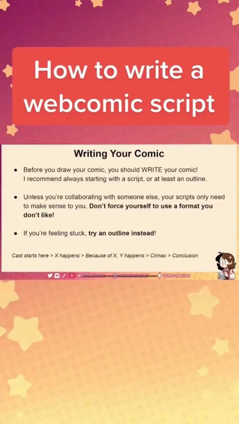 thestarfishface on Instagram: How to write a comic script!⁠⁠ [Full video on YouTube!]⁠⁠ .⁠⁠ .⁠⁠ .⁠⁠ .⁠⁠ .⁠⁠ .⁠⁠ #comic #comics #webcomic #webcomics #indiecomic… Writing A Comic, Webcomic Tutorial, Writing Comics, Comic Script, Illustration Tutorial, Indie Comic, Script Writing, Feeling Stuck, Draw Your