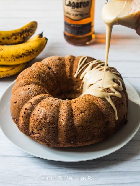 Banana Rum Cake, Rum Bundt Cake, Leftover Bananas, Banana Cake Recipes, Banana Bundt Cake, Banana Bundt, Banana Rum, Dairy Free Cream Cheese, Cream Cheese Topping