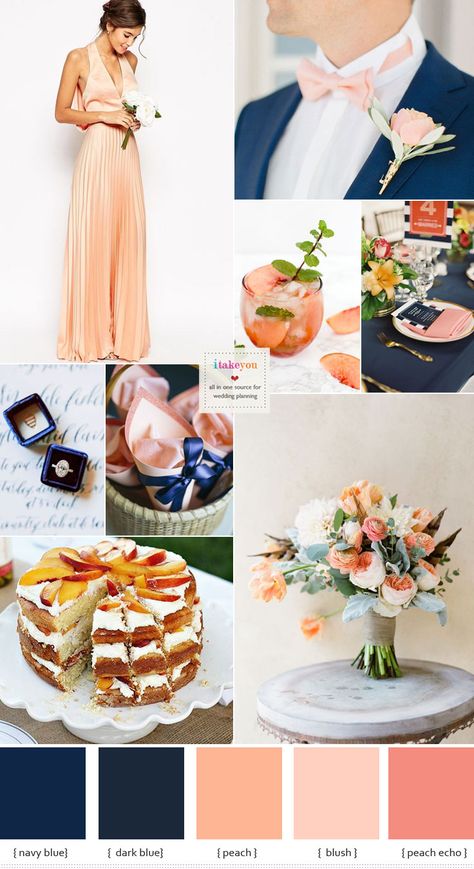 Bring all-out romance to your outdoor wedding this summer with this gorgeous navy blue and peach wedding colour theme ideas! Elegant yet light,sweet yet sop Wedding Colors Peach, Blue And Peach Wedding, Wedding Colour Theme, Plexiglass Wedding, Peach Wedding Theme, Peach Wedding Colors, Wedding Color Palette Summer, Wedding Color Scheme, Diy Wedding Reception