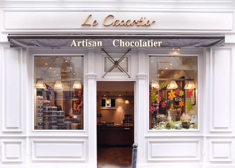 Chocolate Interior, Paris Chocolate, Chocolate Shops, Bakery Shop Design, Shop Facade, Storefront Design, Building Front, Shop Front Signage, Shop Fronts