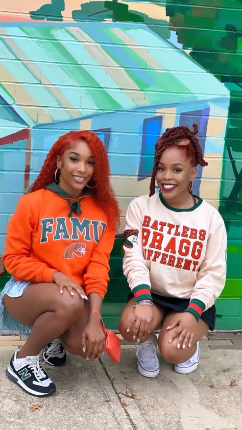 Famu Outfit, Famu College Aesthetic, Famu Homecoming Outfits, Hbcu Football Game Outfits, Orange Green Outfit, Orange And Green Outfit, Famu Homecoming, Hbcu Football, Hbcu Life