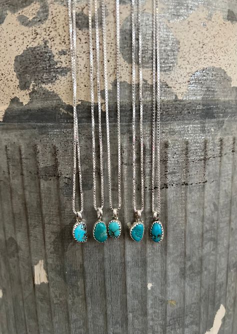 * Genuine turquoise & sterling silver  * Chain is 16" * Every turquoise nugget is slightly different Real Turquoise Necklace, Turquoise Jewelry Collection, Sterling Silver Turquoise Jewelry, Dainty Turquoise Necklace, Turquoise Sterling Silver Necklace, Turquoise Jewelry Aesthetic, Punchy Jewelry, Turquoise Wedding Jewelry, Real Turquoise Jewelry