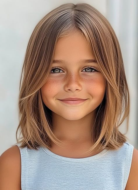 Kids Hair Cuts Girls 2024, Medium Length Hair For Girls Little, Kids Haircut Girls Medium, Haircuts For Kids Girls Short, Shoulder Length Hair For Girls Kids, Girls Chin Length Haircut Kids, Medium Length Girls Haircut Kids, Growing Out Bangs Hairstyles For Kids, Girls Haircut Shoulder Length