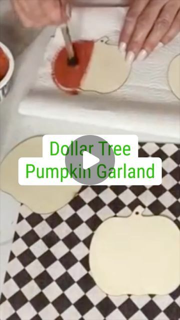 Olivia Parazine on Instagram: "Get into the fall spirit with this adorable pumpkin garland made from Dollar Tree wooden pumpkin cutouts! 🎃🍂 #dollrtree #dollartreediy #dollartreecrafts #fall #falldecor #DIY #FallDecor" Diy Pumpkin Garland, Dollar Tree Wooden Pumpkins, Pumpkin Garland Diy, Fall Garland Diy, Checkered Pumpkins, Pumpkin Cutouts, Dollar Tree Pumpkins, Dollar Tree Fall, Pumpkin Garland