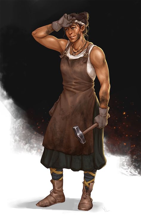 Blacksmith Apprentice, Medieval Woman, Human Male, Dungeons And Dragons Characters, Badass Women, Medieval Fantasy, Sci Fi Art, Dnd Characters, Character Portraits