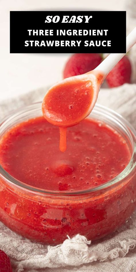 With just three ingredients, this Easy Strawberry Sauce is bursting with bright, fresh strawberry flavour and is made with minimal effort. Simply combine some sliced strawberries in a saucepan with sugar and lemon juice, simmer for a short time and this delicious condiment is ready for use in a myriad of ways. It doesn’t come much easier than this! Strawberry Drizzle Sauce, Strawberry Dipping Sauce, Fresh Strawberry Sauce, Frozen Strawberry Sauce, Easy Strawberry Sauce, Sliced Strawberries, Vanilla Sauce, Strawberry Glaze, Strawberry Sauce