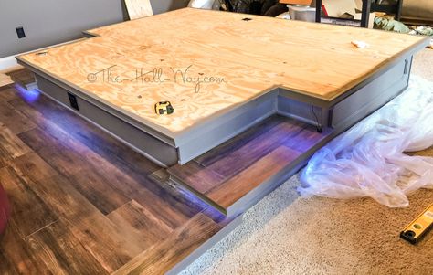 DIY Home Theater Platform - Flooring Home Theater Riser, Diy Home Theater, Theatre Room Ideas, Inexpensive Flooring, Basement Home Theater, Theater Room Design, Church Interior Design, Best Home Theater, At Home Movie Theater