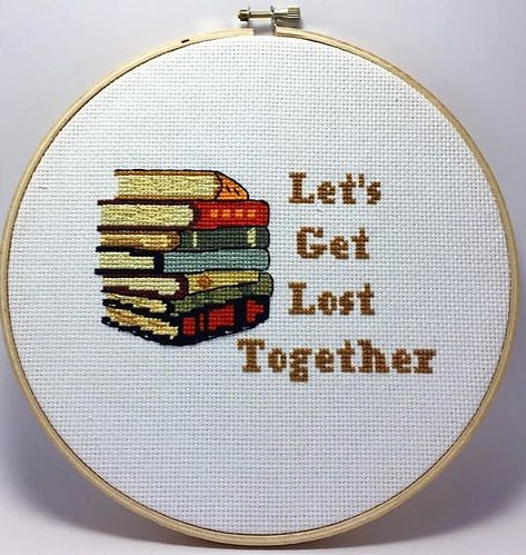 Library Cross Stitch Pattern Librarian Cross Stitch Pattern Books Cross Stitch, Book Cross Stitch, Counted Cross Stitch Patterns Free, Subversive Cross Stitch Patterns, Let's Get Lost, Flowers Cross Stitch, Cross Stitch Alphabet Patterns, Fiber Crafts, Cross Stitch Books